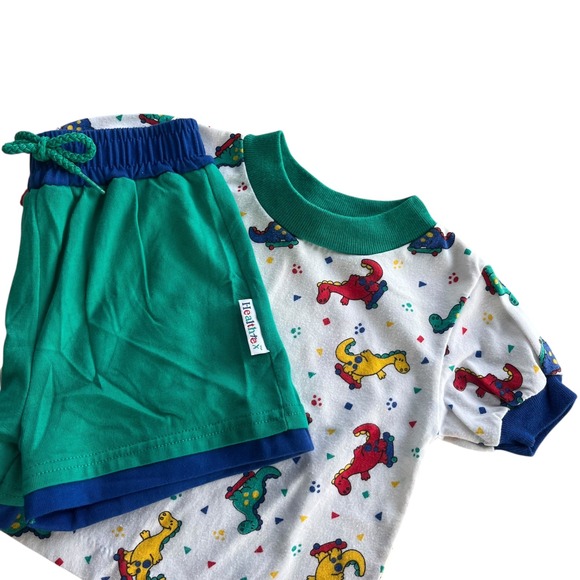 Vintage Healthtex 12-18 Months White Red Green Blue Dinosaur T Shirt & Short Set - Picture 1 of 11